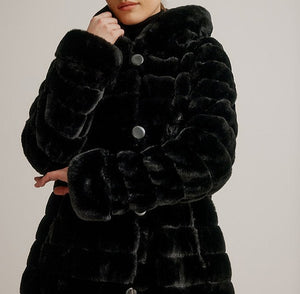 Hooded Reversible Faux Fur Coat | Black