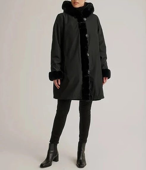 Reversible faux sales fur hooded coat