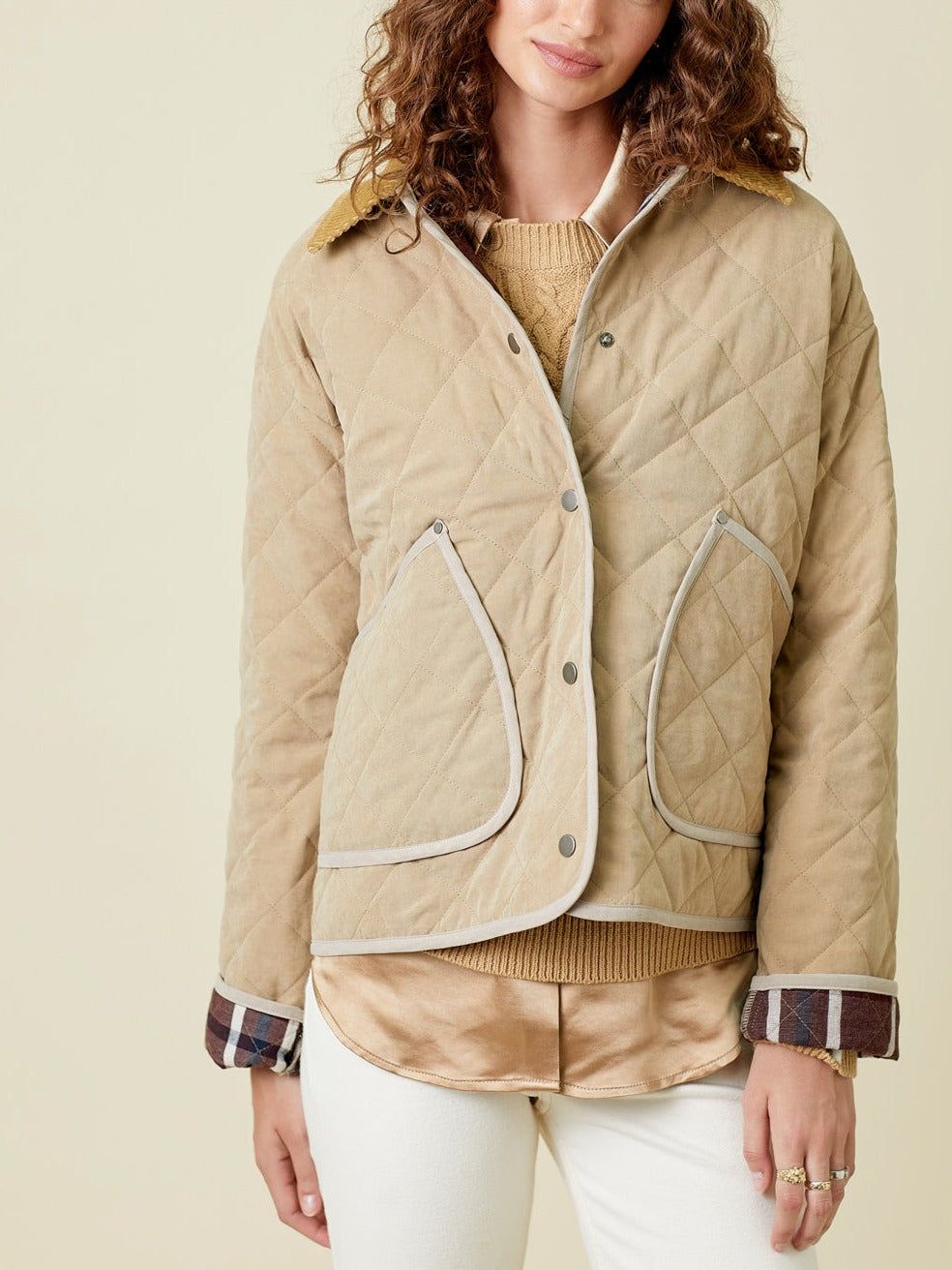 Contrast Quilted Jacket | Latte