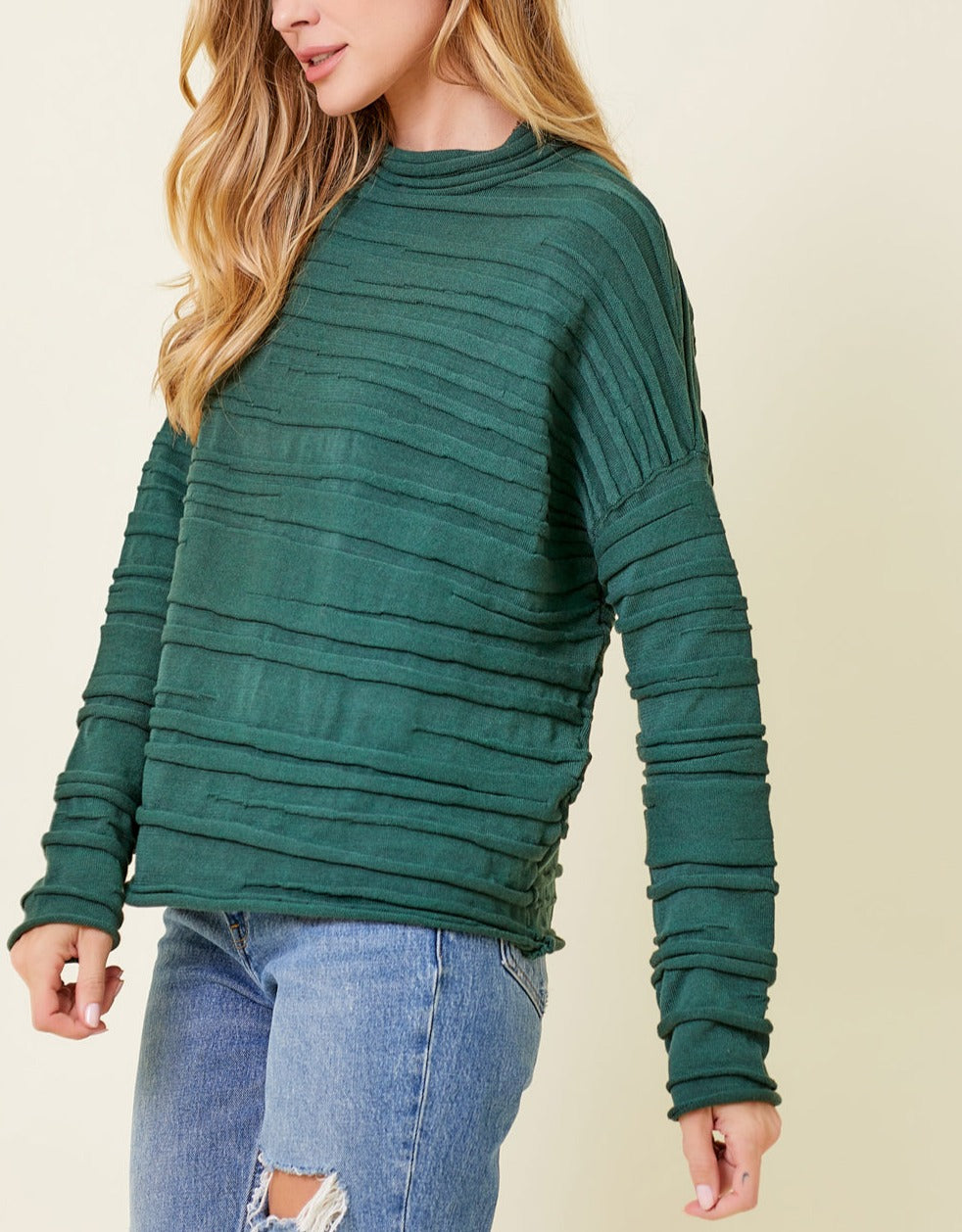 Textured Mock Neck Sweater | Green