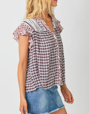 Flutter Sleeve Mix Printed Top