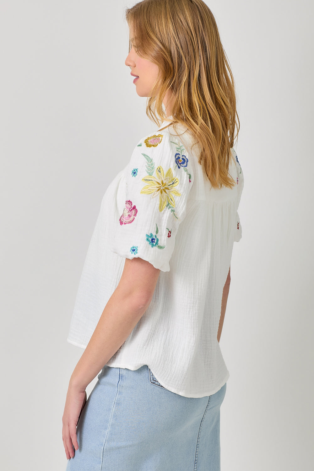 Embroidered Floral Sleeve Blouse