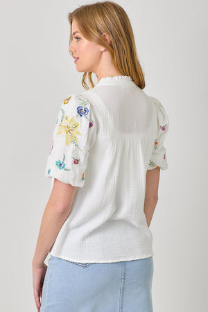 Embroidered Floral Sleeve Blouse