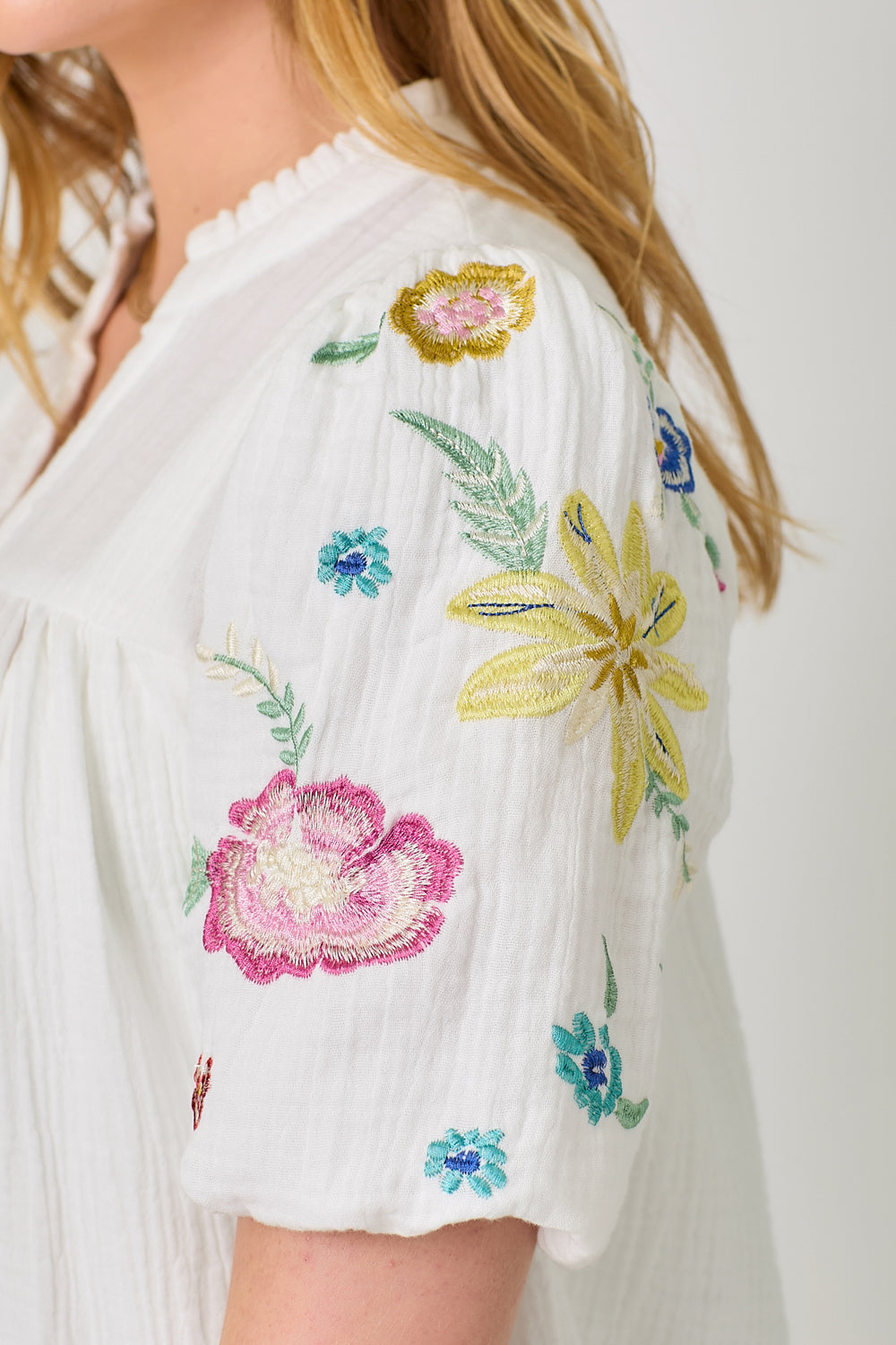 Embroidered Floral Sleeve Blouse