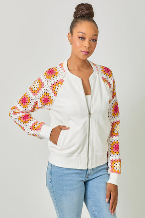 Crochet Detail Bomber Jacket