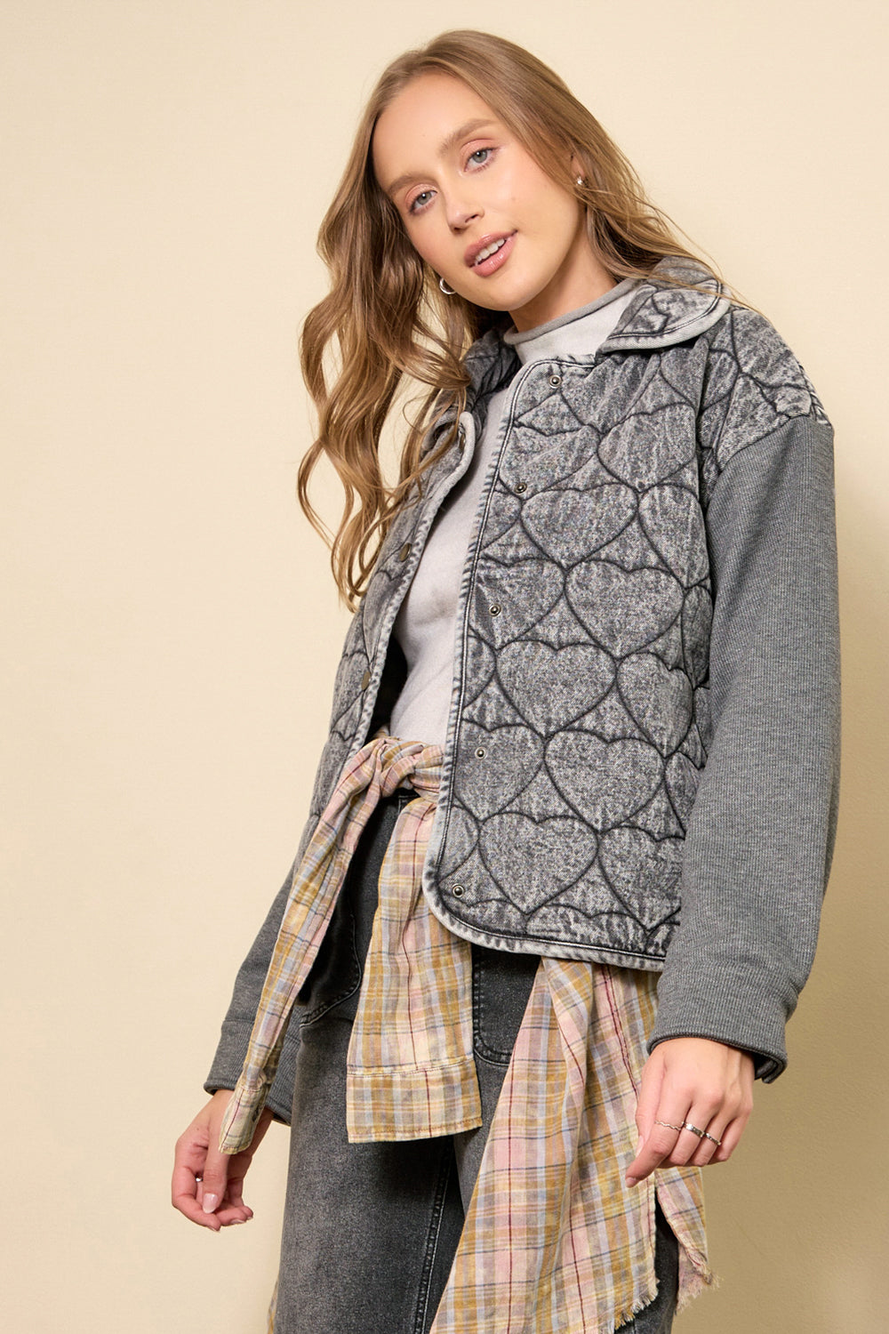 Wash Denim Heart Quilting Jacket