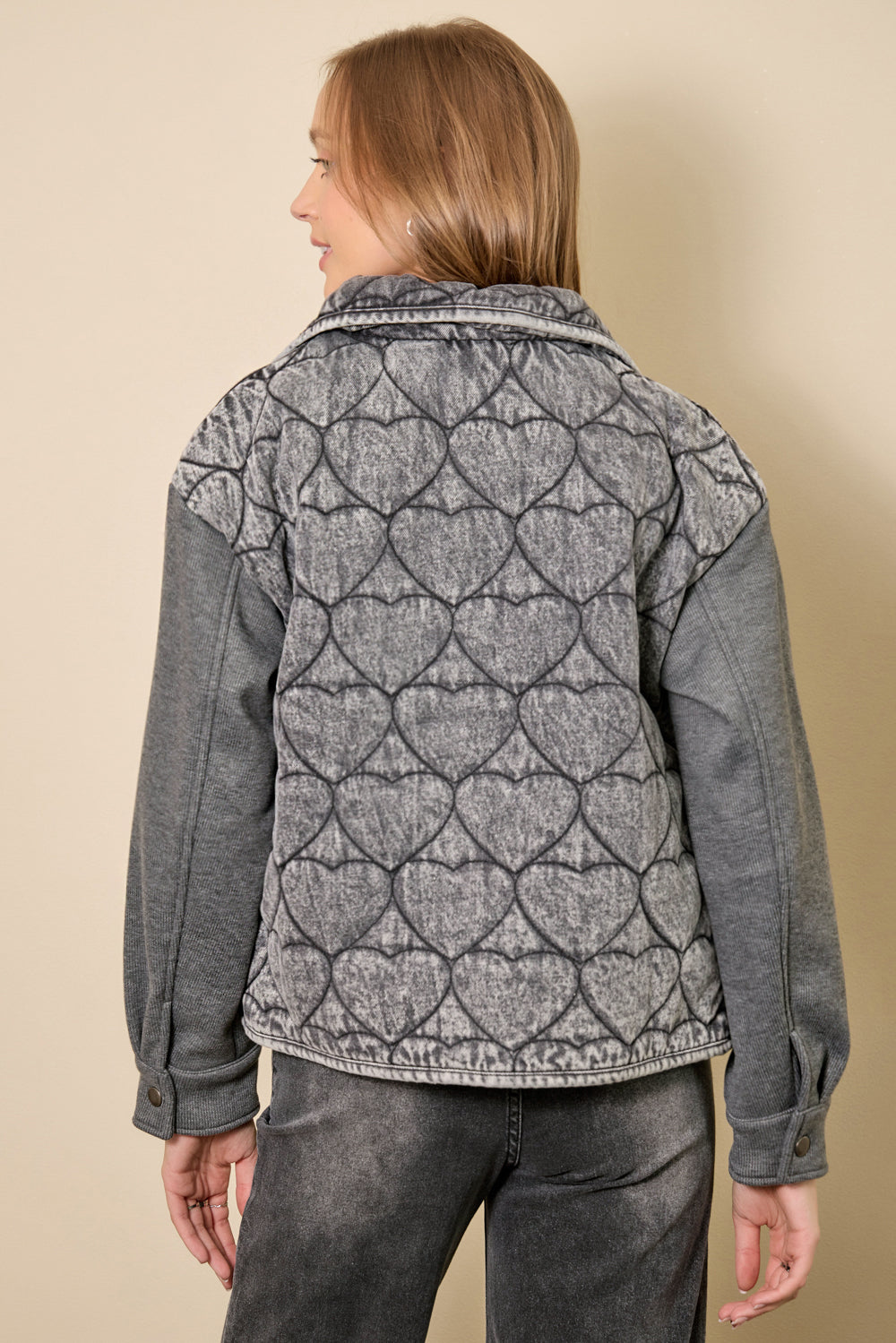 Wash Denim Heart Quilting Jacket