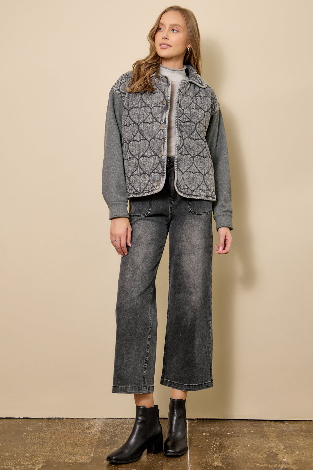 Wash Denim Heart Quilting Jacket