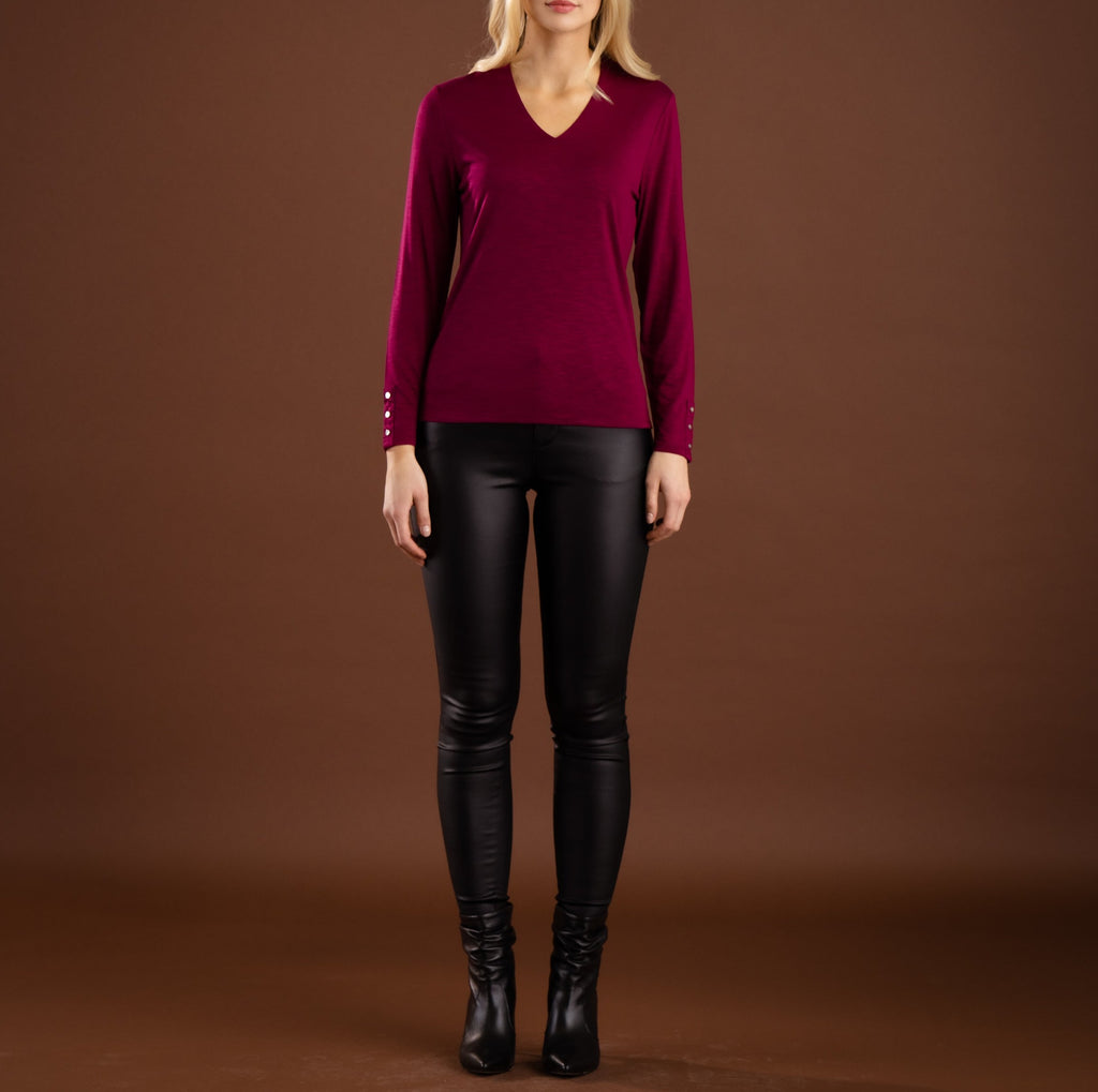 V-Neck Long Sleeve Tee | Berry