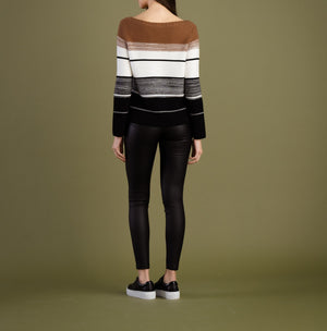 Scoop Neck Boxy Stripe Sweater | Tobacco Black