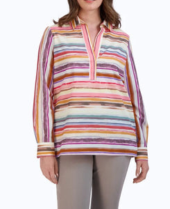 Sophia No Iron Watercolor Stripe Popover | Multi