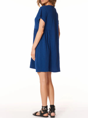 V-Neck Shirred T-Shirt Dress | Naval