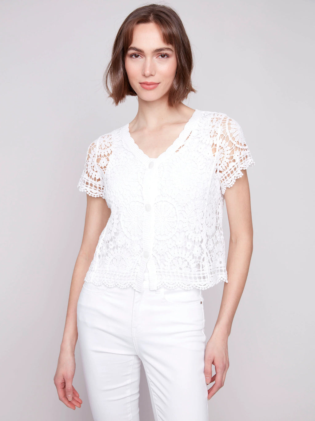 Short Sleeve Crochet Bolero Cardigan