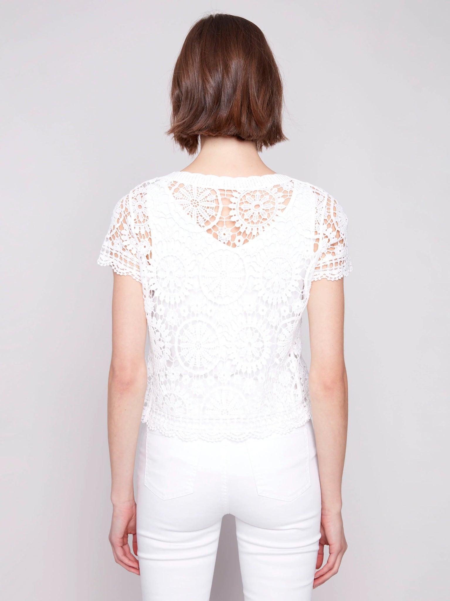 Short Sleeve Crochet Bolero Cardigan