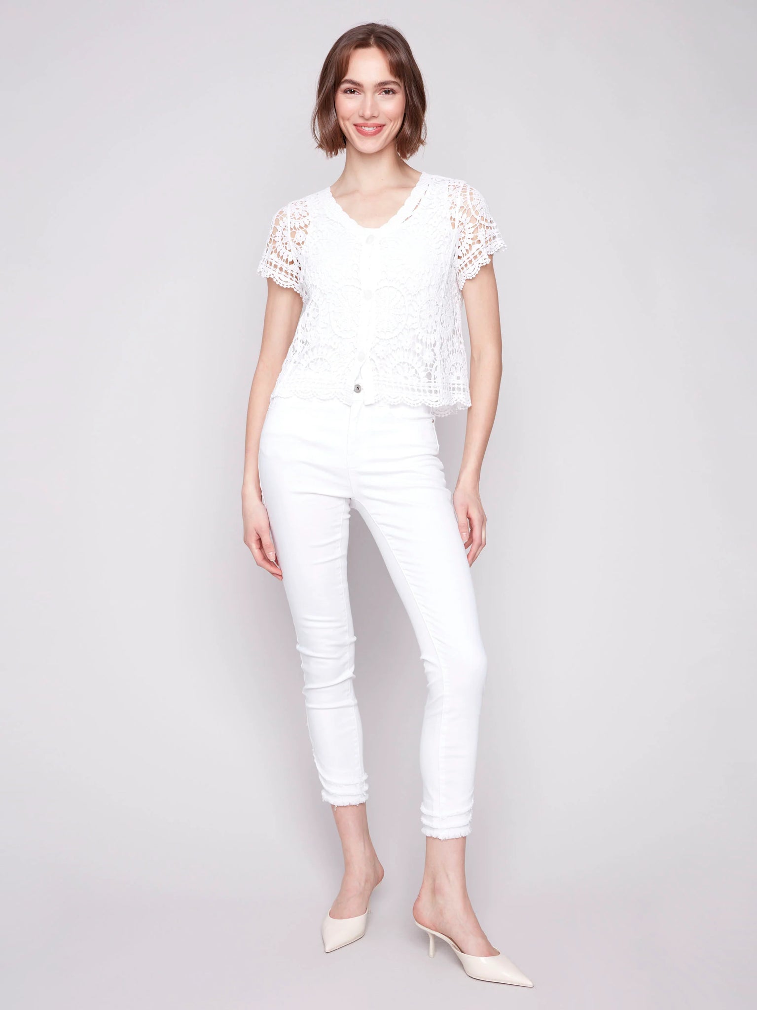 Short Sleeve Crochet Bolero Cardigan