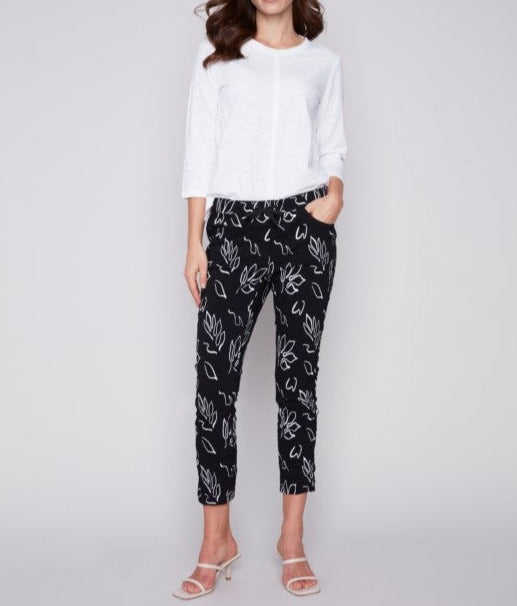 Printed Crinkle Jogger Pants | Leaves