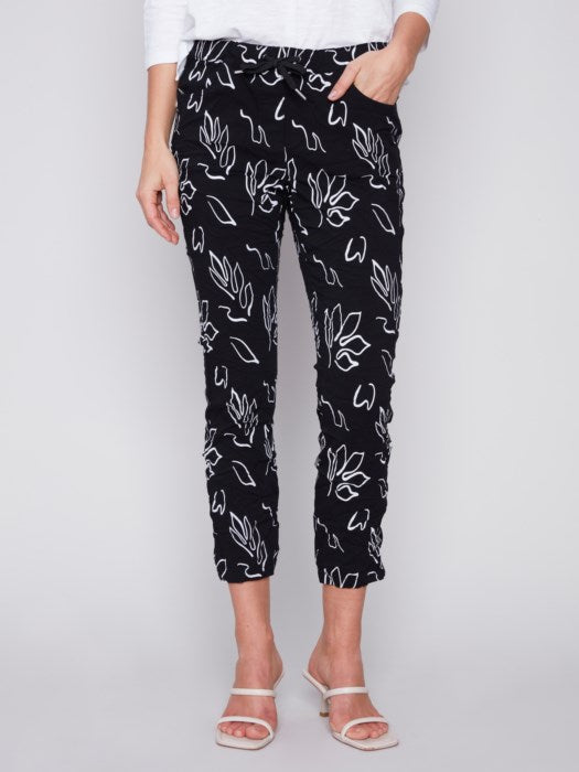 Printed Crinkle Jogger Pants | Leaves