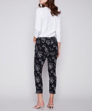 Printed Crinkle Jogger Pants | Leaves