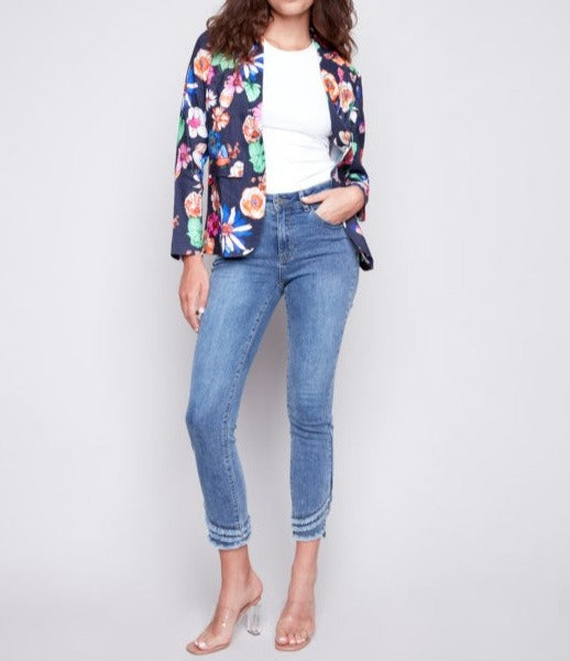 Printed Linen Blazer | Gardenia