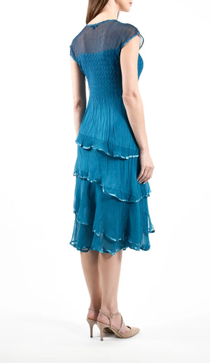 Cap Sleeve Flute Dress | Peacock Blue Ombre