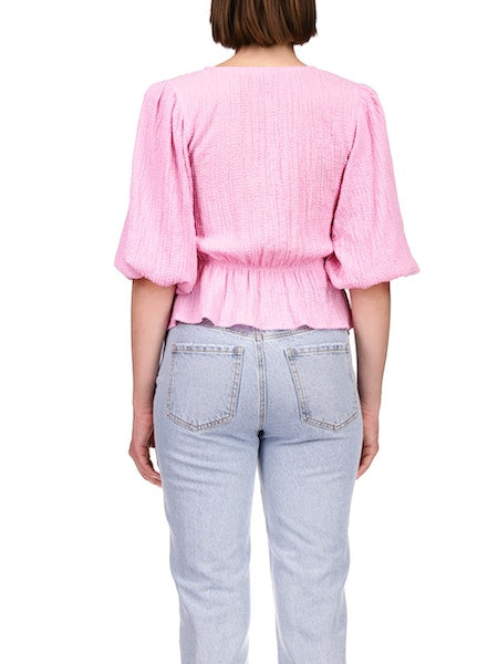 Textured Button Front Top | Pink