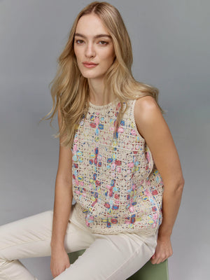 Sleeveless Crochet Crew Neck Top