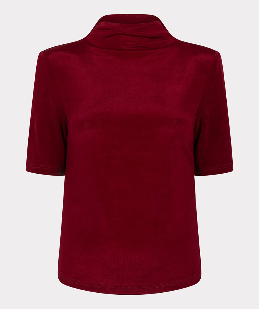 Elbow Sleeve Ruched Mock Neck top