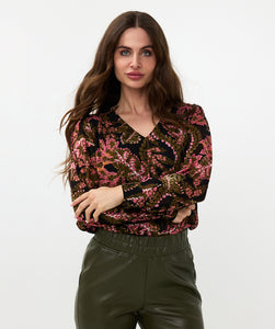 V-Neck Global Flower Blouse