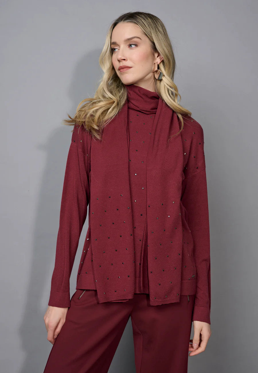 Stud Embellished Top With A Scarf