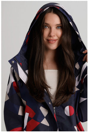 Geo Print Back Pleat Rain Coat