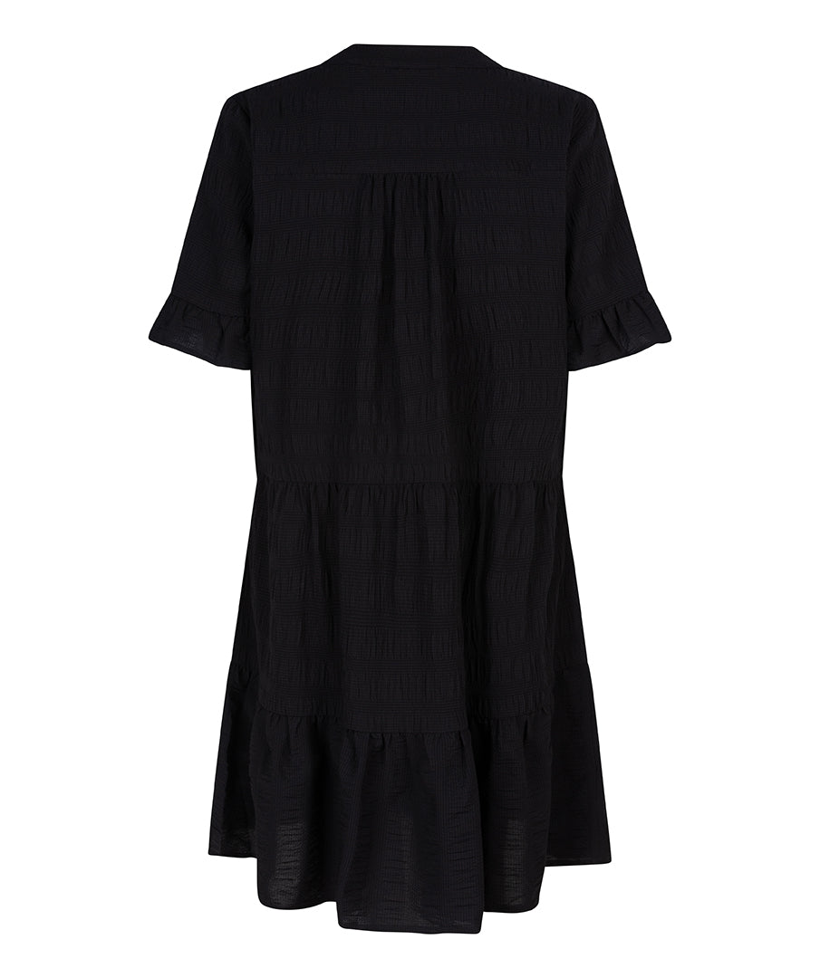 Seersucker Tiered Dress | Black