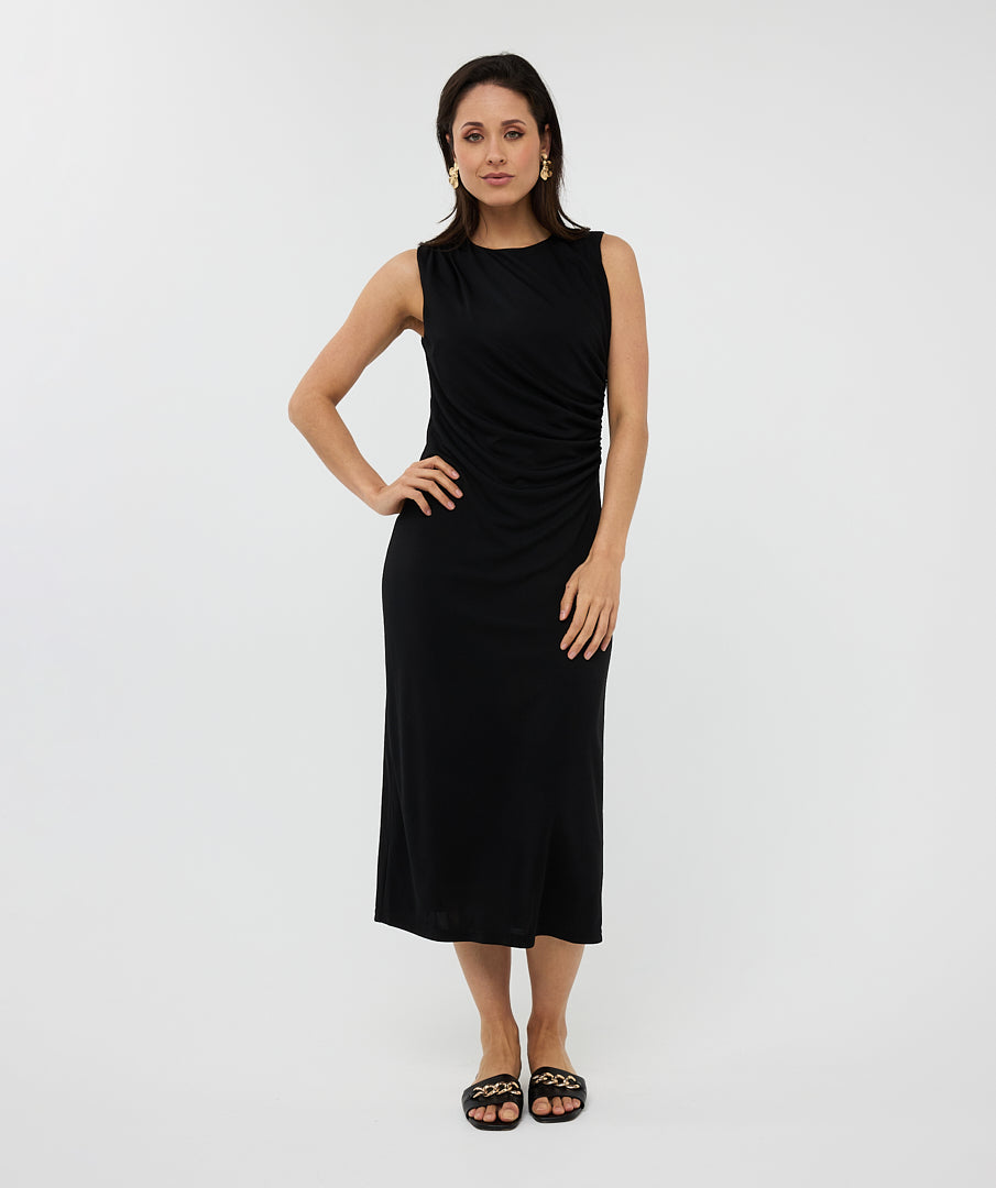 Sleeveless Long Gathering Dress