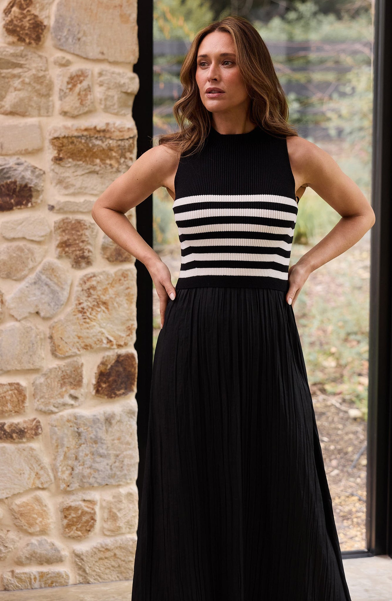 Gabriel Sleeveless Mixed Media Maxi Dress