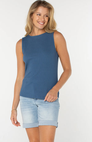 Sleeveless Boat Neck Rib Knit Top