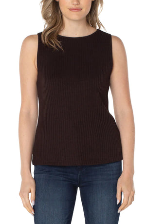 Sleeveless Boat Neck Rib Knit Top |Java