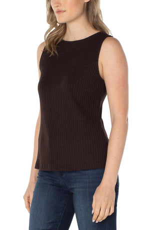 Sleeveless Boat Neck Rib Knit Top |Java