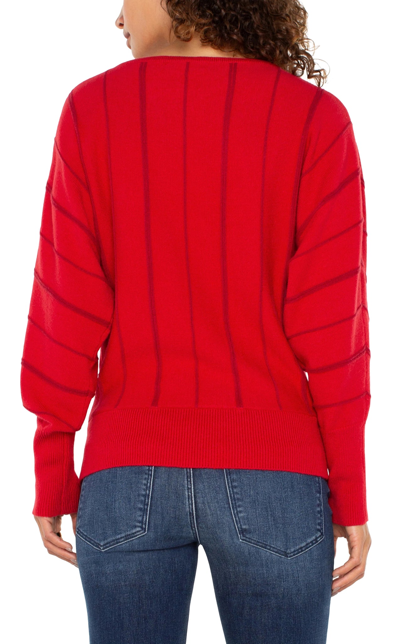 Long Sleeve Dolman Sweater With Stripe