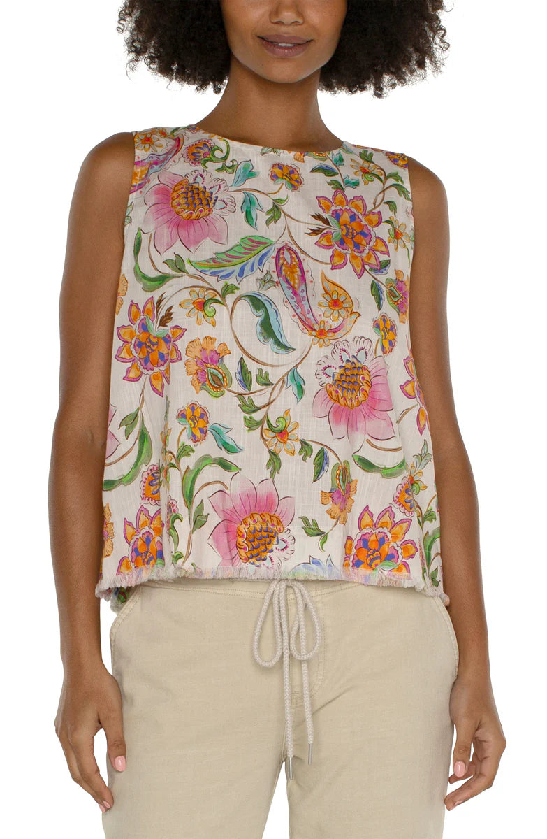 Sleeveless Woven Top With Button Back