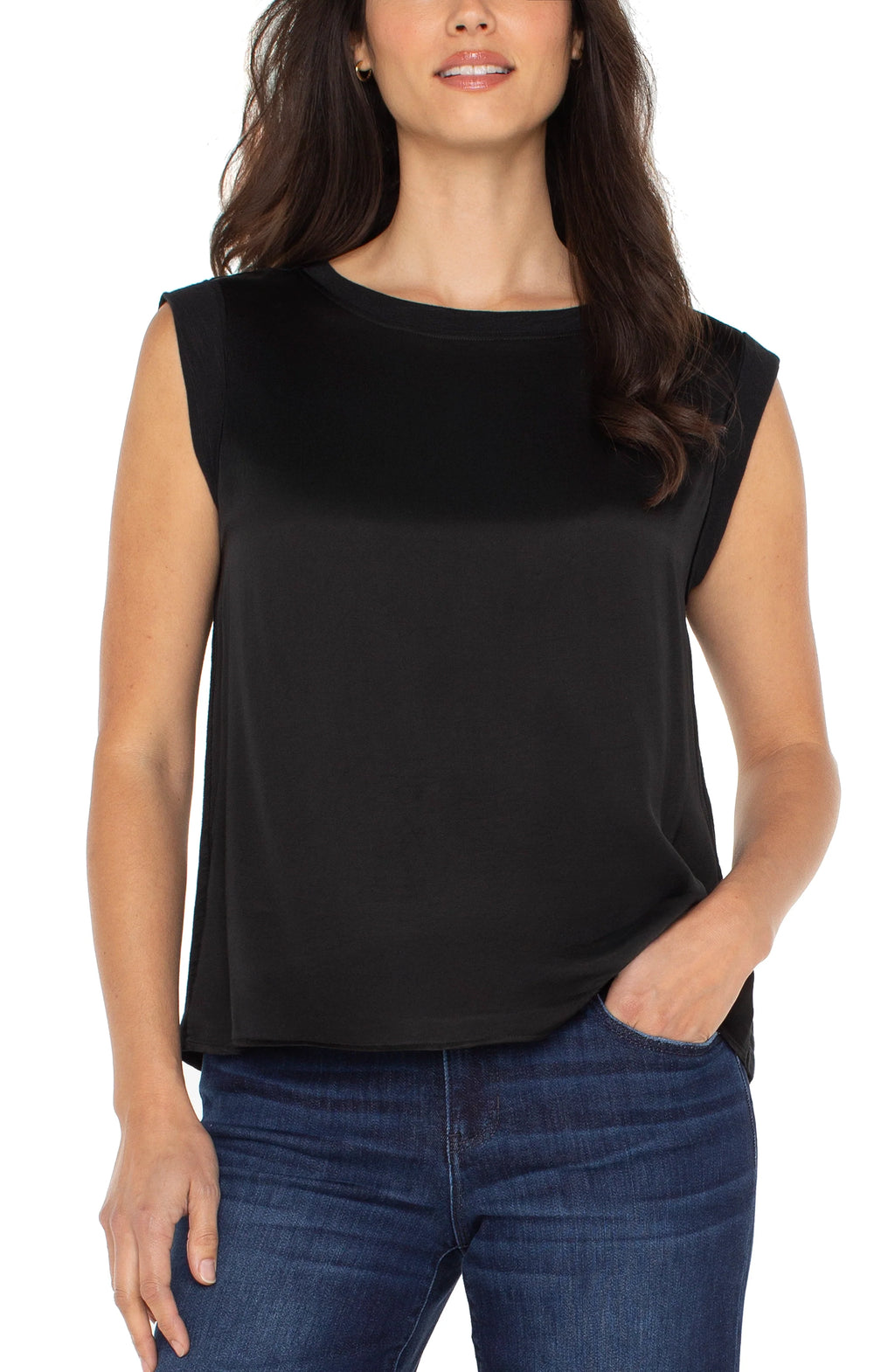 Sleeveless Woven To Knit Top