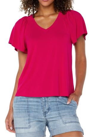 Flutter Short Sleeve V-Neck Top