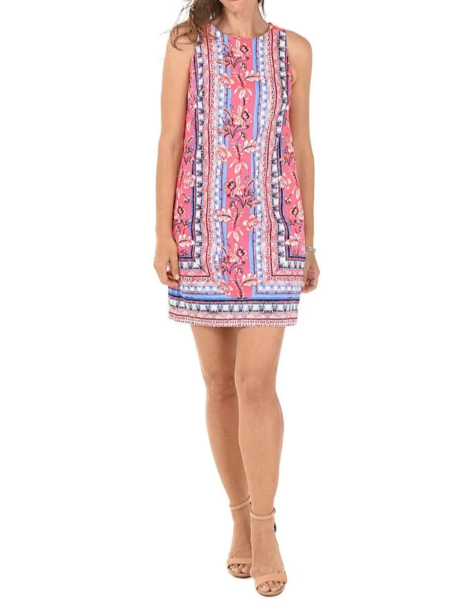 London Times Floral Stripe Sleeveless Shift Dress