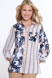 Roll Tab Cuff Top with Tie Waist