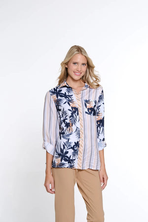 Roll Tab Cuff Top with Tie Waist