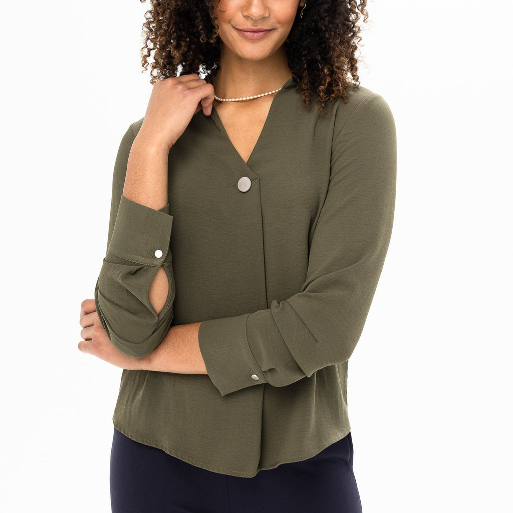 One Button Airflow Blouse | Military Green 