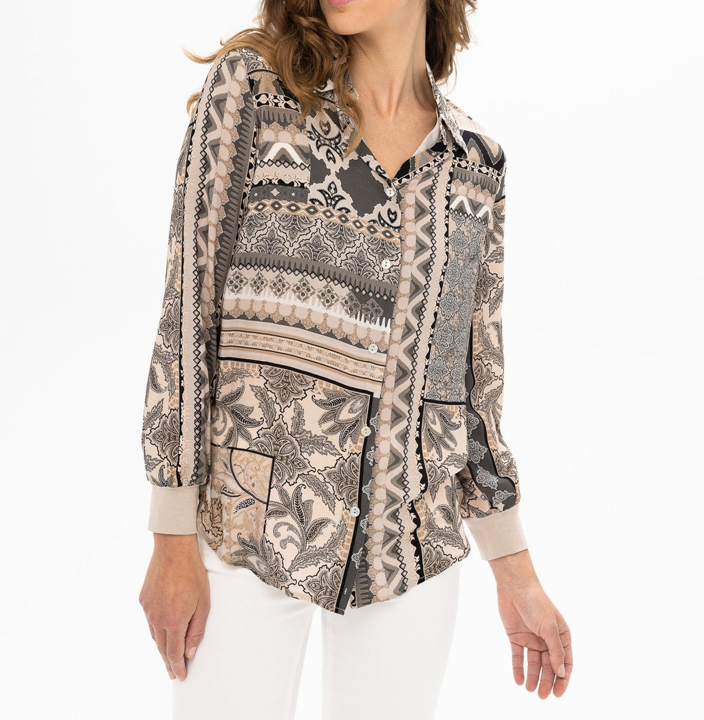 Long Sleeve Paisley Neutral Blouse | Cashew