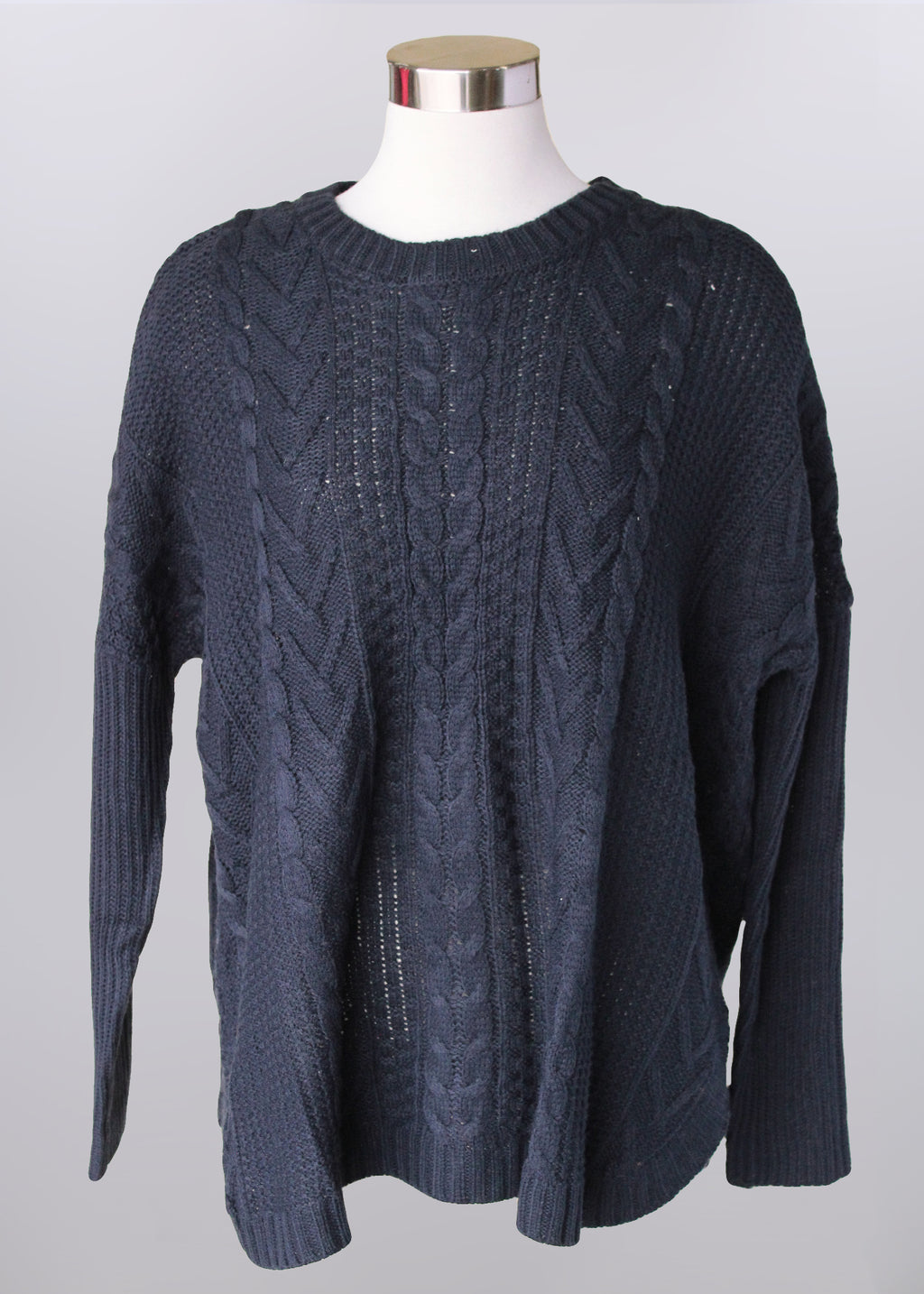 Long Sleeve Cable Knit Sweater | Navy