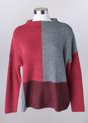 Color Block Mock Neck Sweater | Red/Charcoal