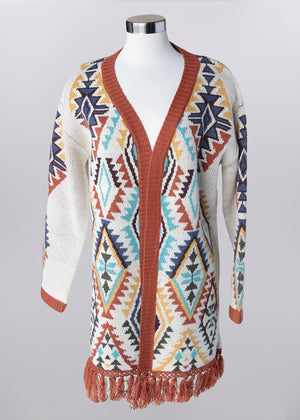 Aztec Sweater Cardigan | Cream/Multi