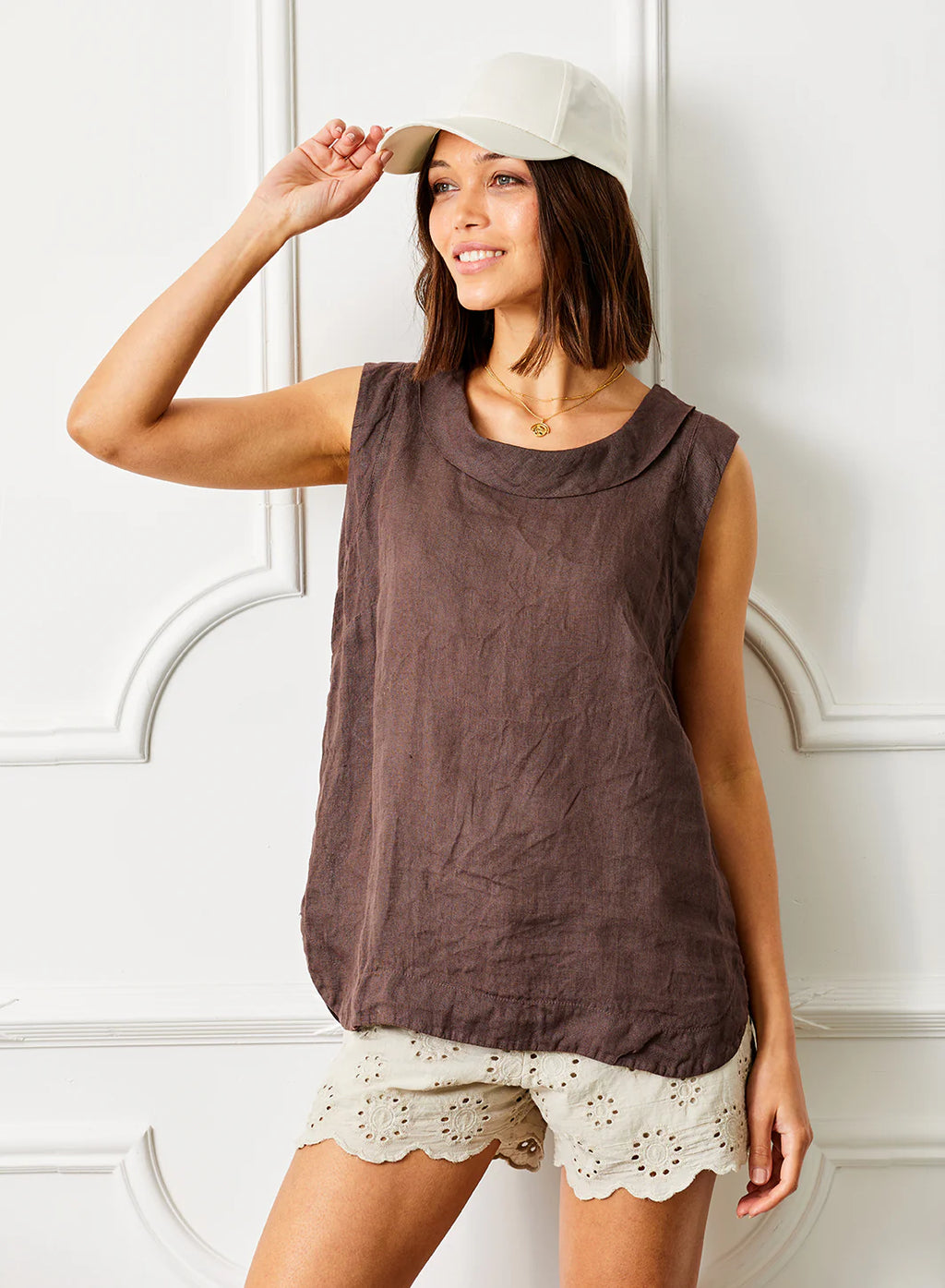 Seattle Linen Cowl Neck Tank
