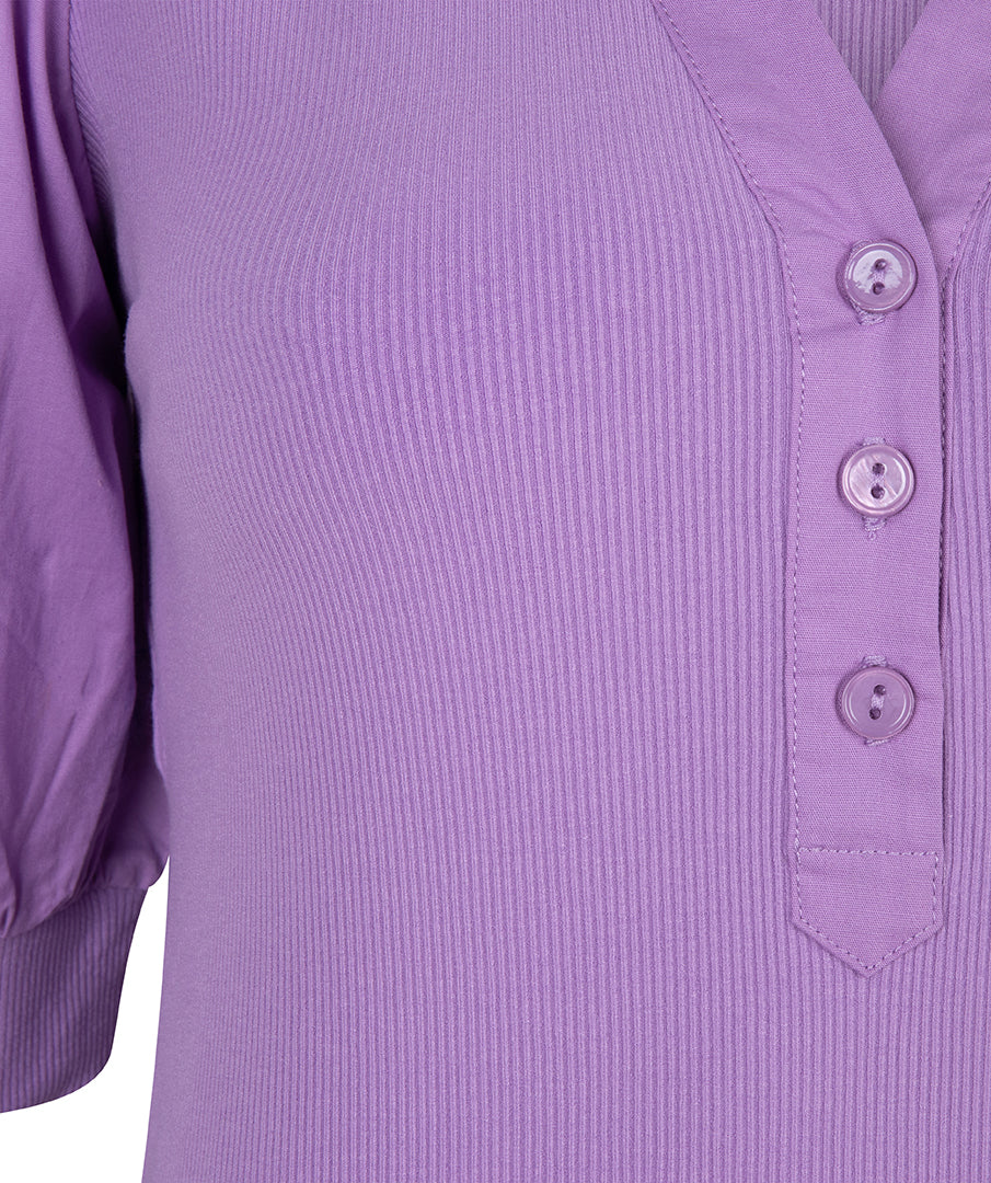 Puff Elbow Sleeve Henley Top | Lilac